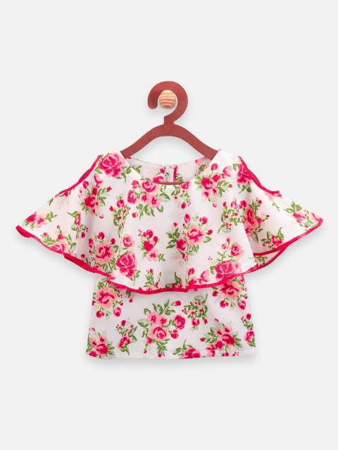 

LilPicks Girls White Printed Cape Top