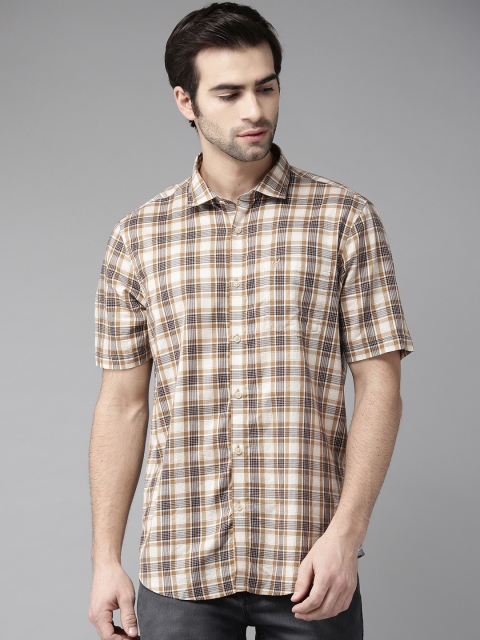 

Blackberrys Men Beige & Brown Slim Fit Checked Casual Shirt