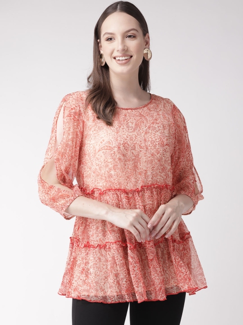 

Antheaa Women Coral Orange & Off-White Printed A-Line Top