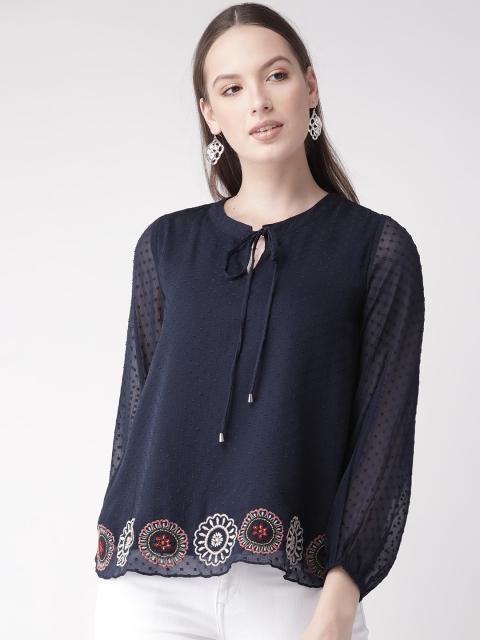 

Antheaa Women Navy Blue Self Design Top