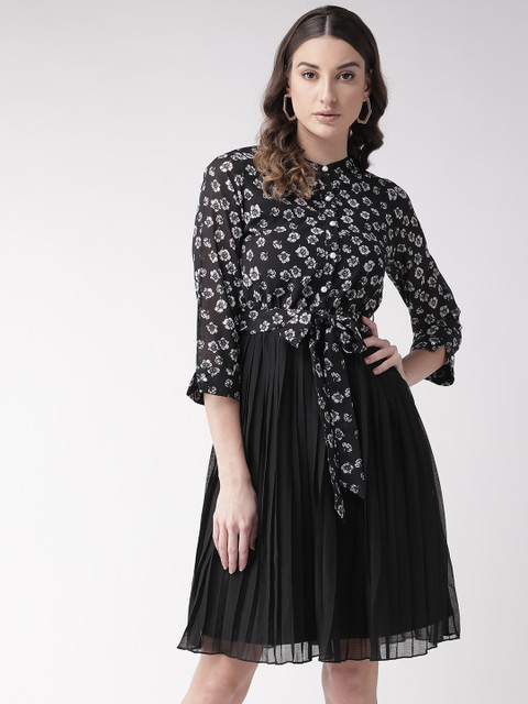 

Antheaa Women Black Floral Printed A-Line Dress