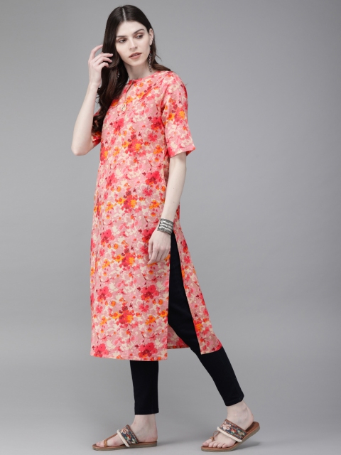 

Anouk Women Pink & Yellow Printed Straight Kurta