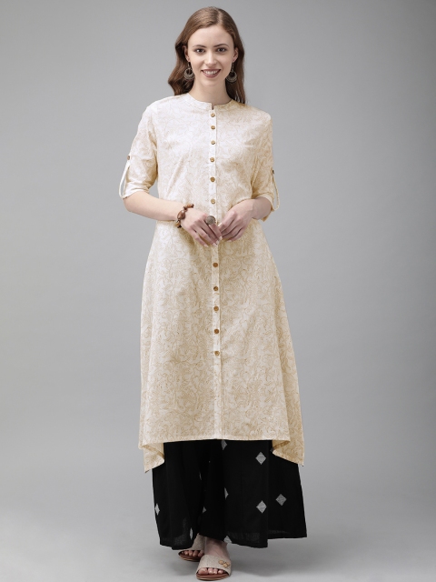 

Anouk Women Off-White Printed A-Line High-Low Kurta