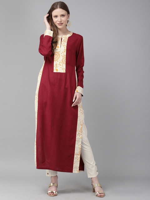 

Anouk Women Maroon & Off-White Printed Kurta with Trousers