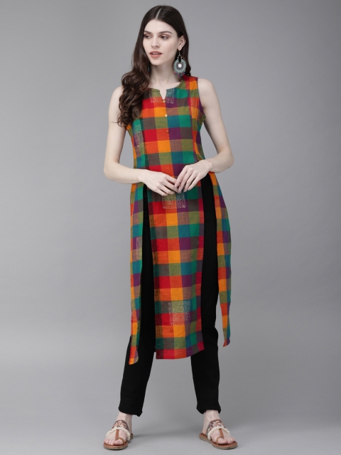 

Anouk Women Multicoloured Checked Straight Kurta, Multi