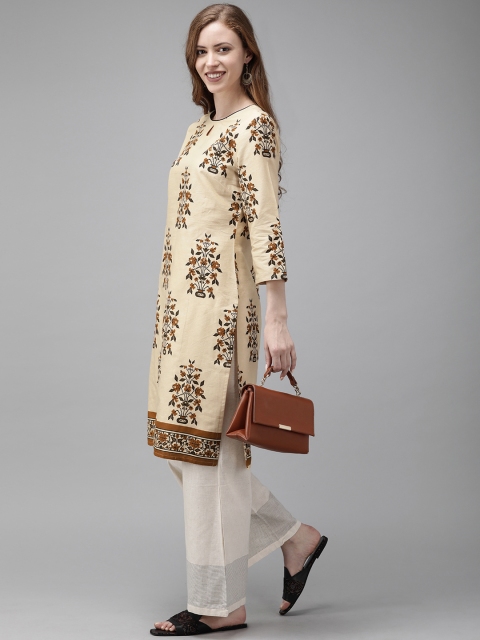 

Anouk Women Beige & Brown Printed Straight Kurta