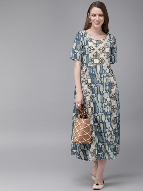 

Anouk Women Blue Printed A-Line Dress