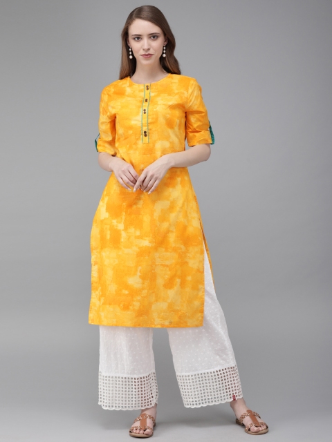 

Anouk Women Yellow Printed Straight Kurta