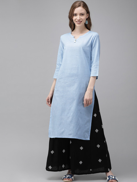 

Anouk Women Blue Solid Straight Kurta