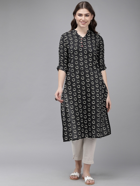 

Anouk Women Black & White Woven Design Straight Kurta