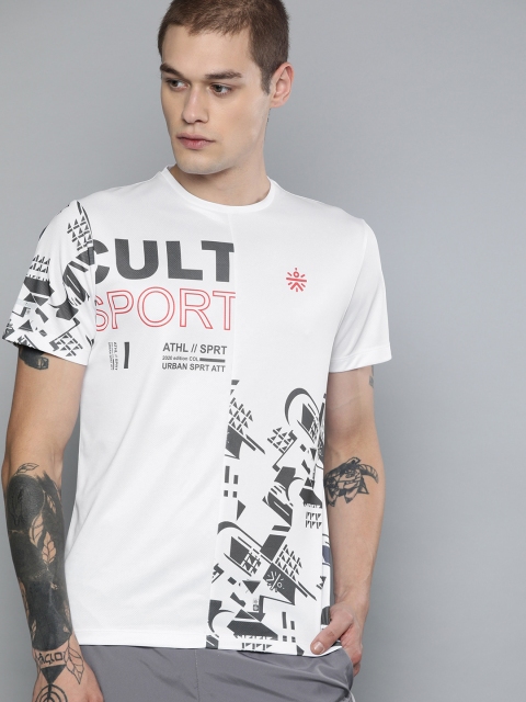 

Cultsport Men White Printed Round Neck Fly Dry T-shirt
