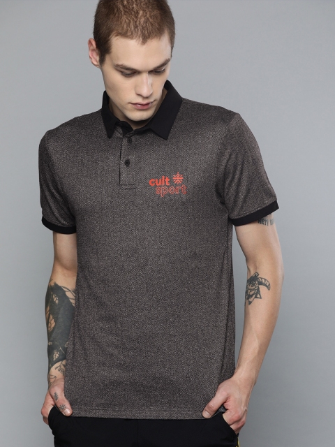 

Cultsport Men Grey Self Design Fly Dry Polo Collar T-shirt