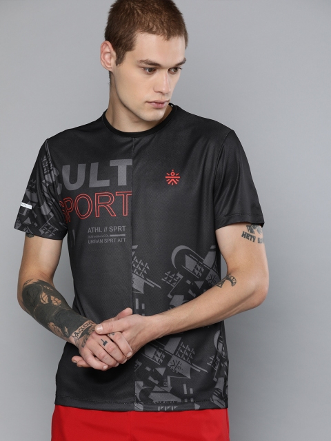 

Cultsport Men Black Printed Round Neck Workout T-shirt