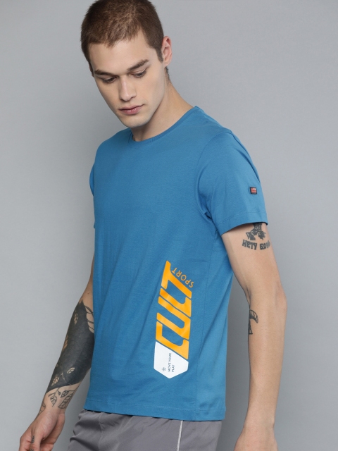 

Cultsport Men Blue Solid Round Neck T-shirt With Printed Detail