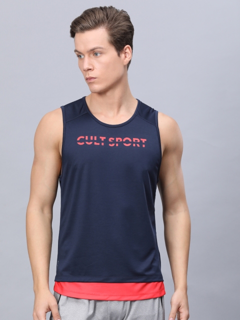 

Cultsport Men Navy Blue Brand Logo Printed Round Neck T-shirt