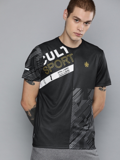 

Cultsport Men Black Printed Round Neck Workout T-shirt