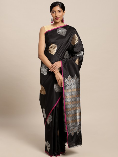 

Mitera Black Silk Blend Woven Design Kanjeevaram Saree