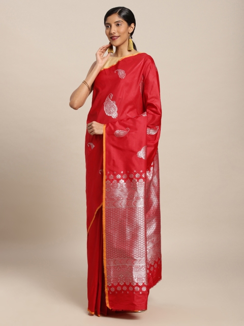 

Mitera Red Silk Blend Woven Design Kanjeevaram Saree