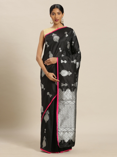 

Mitera Black Silk Blend Woven Design Kanjeevaram Saree