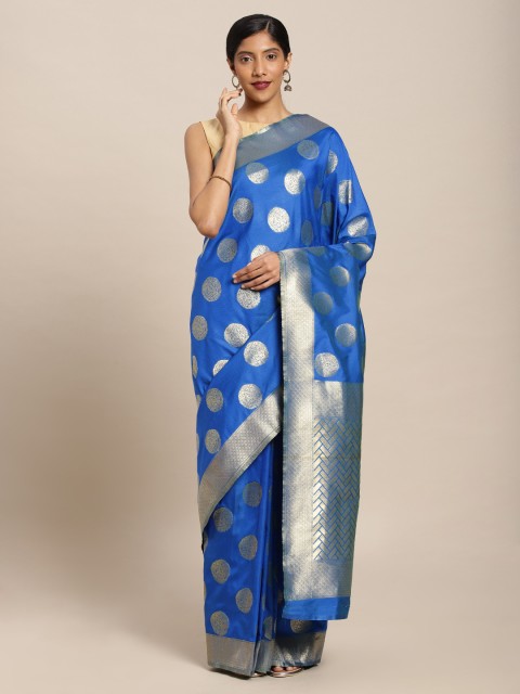 

Mitera Blue Silk Blend Woven Design Kanjeevaram Saree