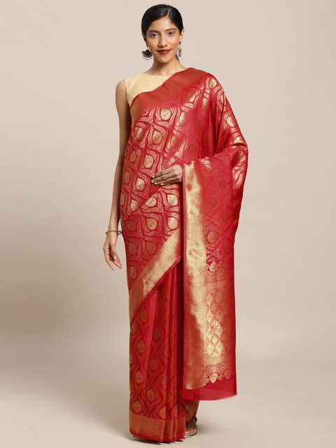 

Mitera Red Silk Blend Woven Design Kanjeevaram Saree