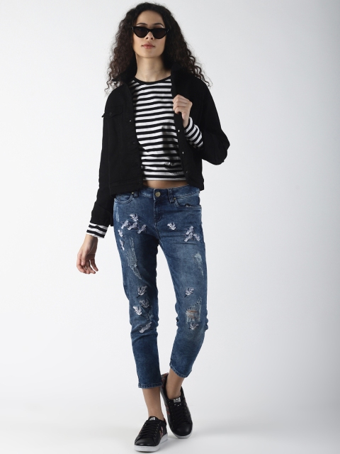 

Blue Saint Women Black Solid Denim Jacket