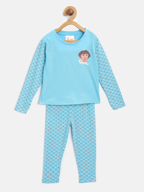 

Dora Girls Blue & White Printed Night suit