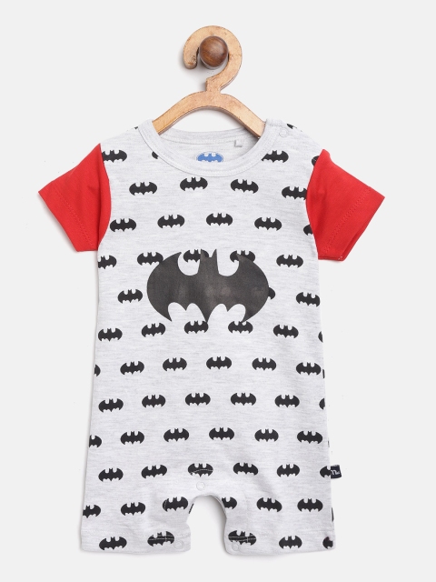 

Moms Love Boys Grey Melange & Black Batman Print Rompers