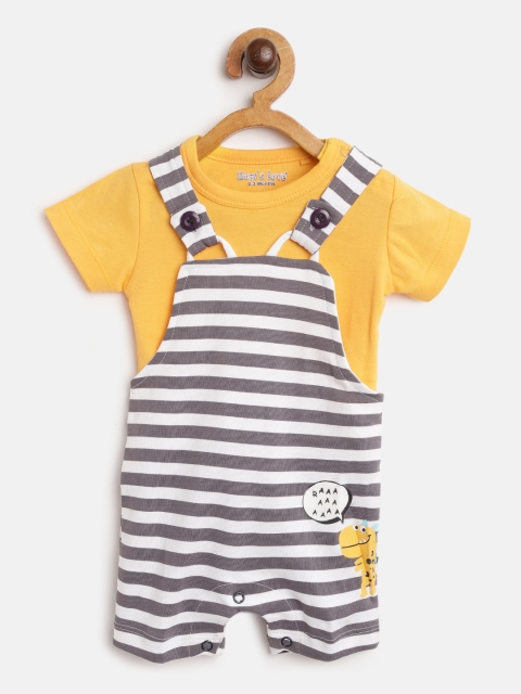 

Moms Love Boys Mustard Yellow & White Solid T-shirt with Dungarees