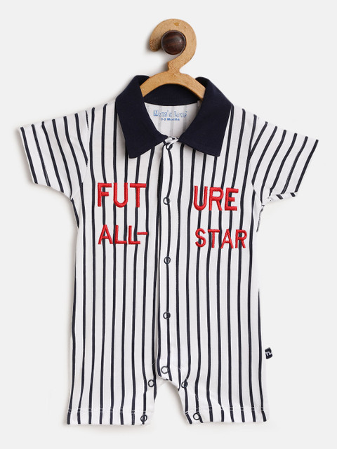 

Moms Love Boys White & Navy Blue Striped Rompers