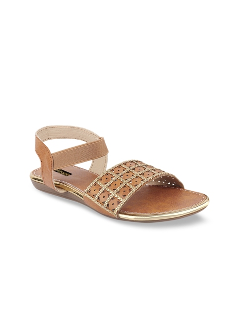 

Shoetopia Women Tan Brown Textured Open Toe Flats