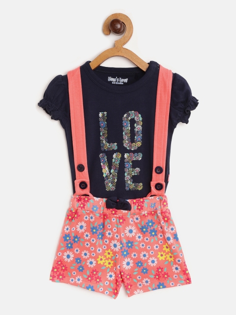 

Moms Love Girls Navy Blue & Coral Pink Printed T-Shirt With Shorts