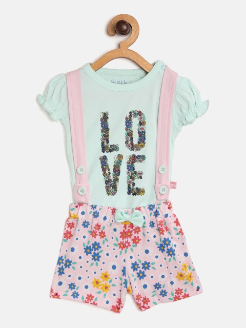 

Moms Love Girls Sea Green & Pink Printed Top with Shorts
