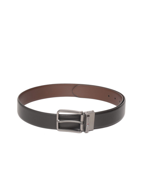 

Tommy Hilfiger Men Black & Coffee Brown Leather Textured Belt