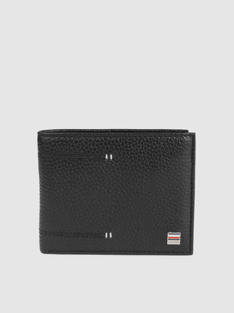 

Tommy Hilfiger Men Black textured Genuine Leather Two Fold Wallet