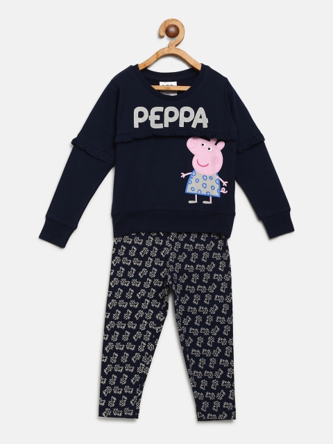 

Peppa Pig Girls Navy Blue & Off-White Printed T-shirt with Pyjamas