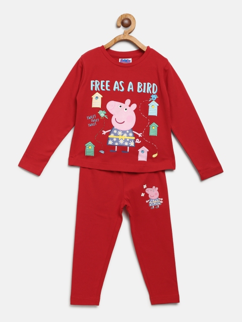 

Peppa Pig Girls Red & Pink Printed T-shirt with Pyjamas