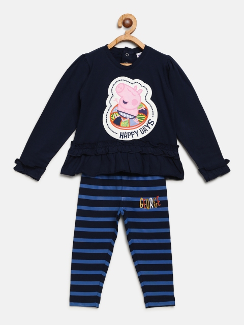 

Peppa Pig Girls Navy Blue Printed Top with Striped Pyjamas