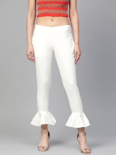 

Jompers Women White Smart Slim Fit Solid Regular Trousers