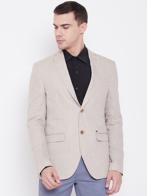 

Blackberrys Men Beige Slim Fit Solid Single Breasted Linen Blazer