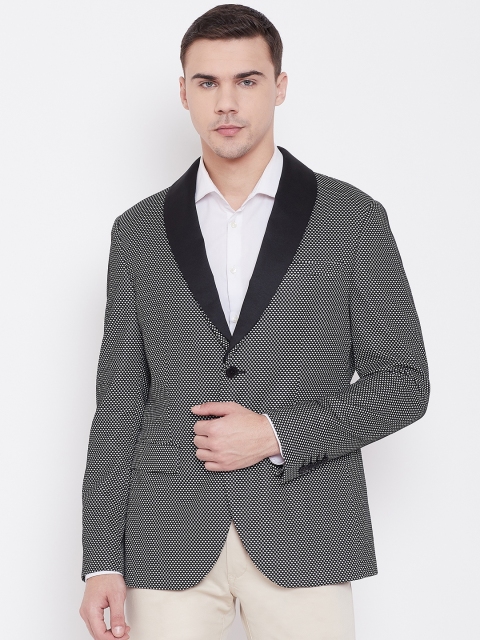 

Blackberrys Men Black & White Slim Fit Self-Design Single Breasted Smart Casual Blazer