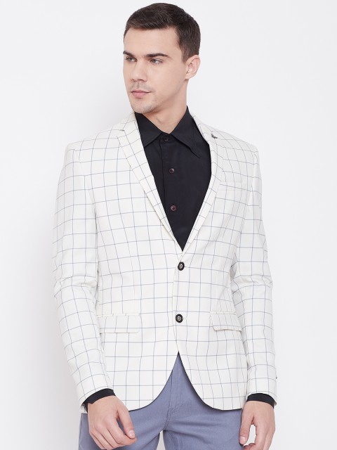 

Blackberrys Men Off-White & Blue Phoenix Fit Checked Single-Breasted Blazer