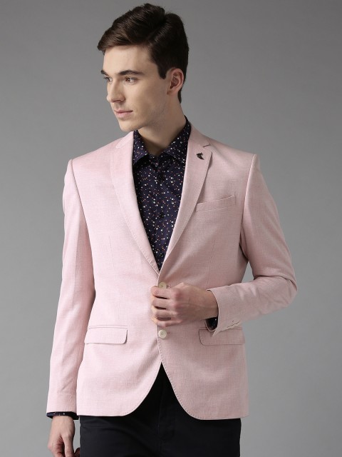 

Blackberrys Men Pink Phoenix Fit Self-Design Single Breasted Smart Casual Blazer