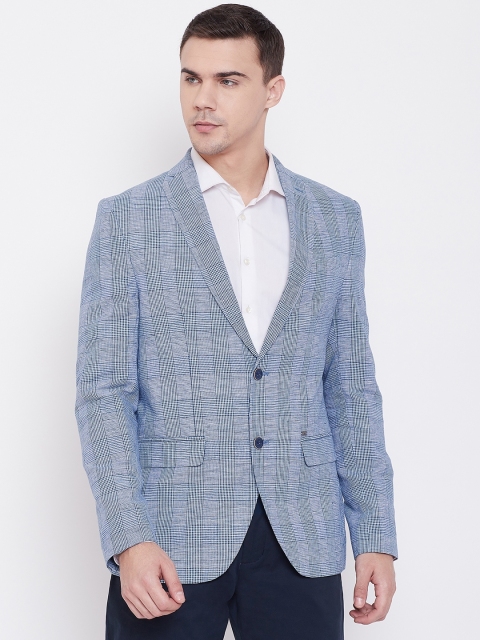 

Blackberrys Men Blue Checked Slim Fit Checked Single-Breasted Blazer