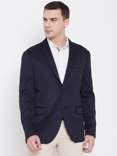 

Blackberrys Men Navy Blue & Black Slim Fit Self-Design Smart Casual Blazer