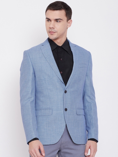 

Blackberrys Men Blue & White Slim Fit Self-Design Single-Breasted Blazer