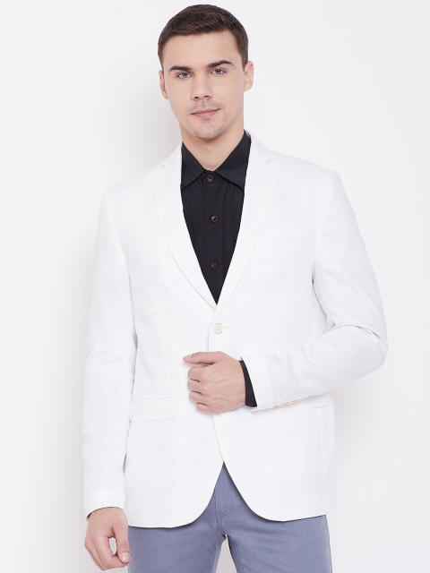 

Blackberrys Men White Slim Fit Linen Solid Single-Breasted Blazer