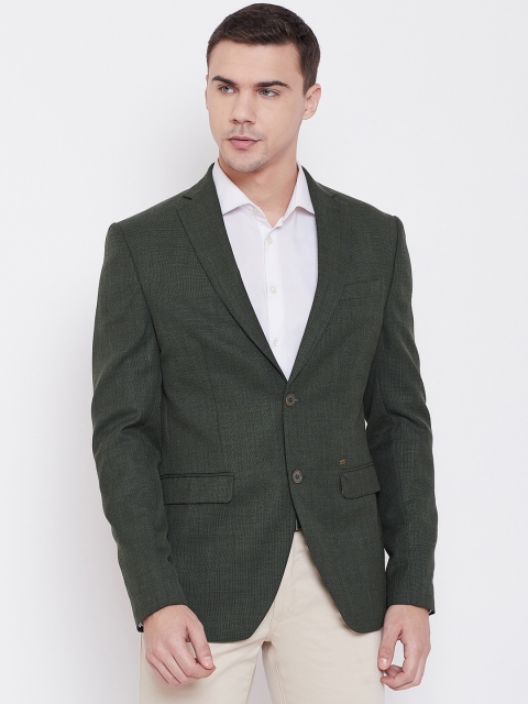 

Blackberrys Men White Slim Fit Solid Single-Breasted Blazer, Green