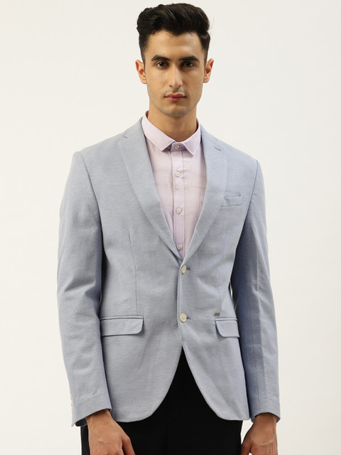 

Blackberrys Men Blue Slim Fit Self-Design Single-Breasted Casual Blazer