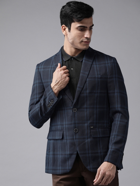 

Blackberrys Men Blue Slim Fit Checked Smart Casual Blazer
